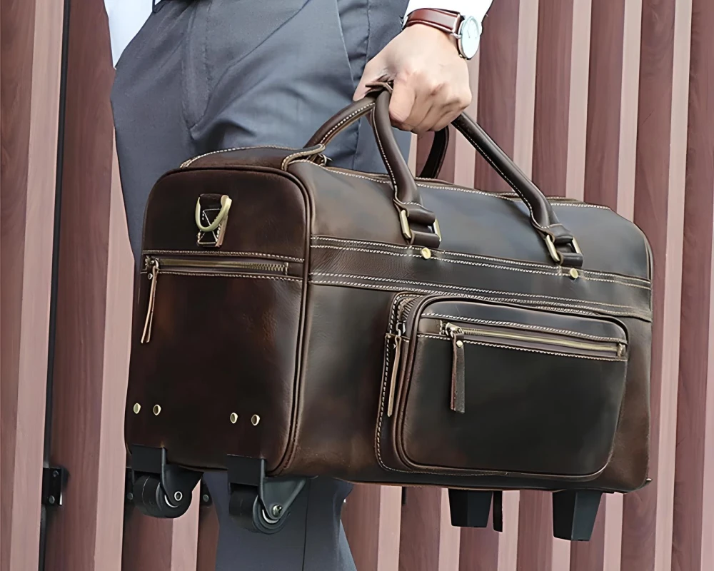 leather duffle bag carry on