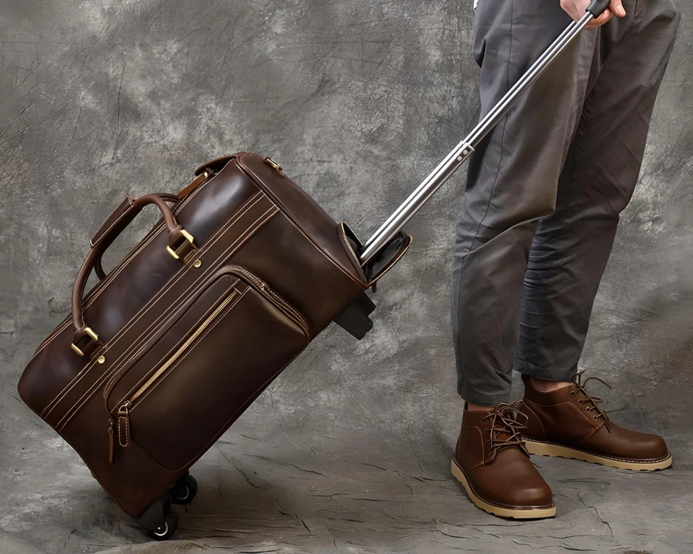 leather luggage trolley bag
